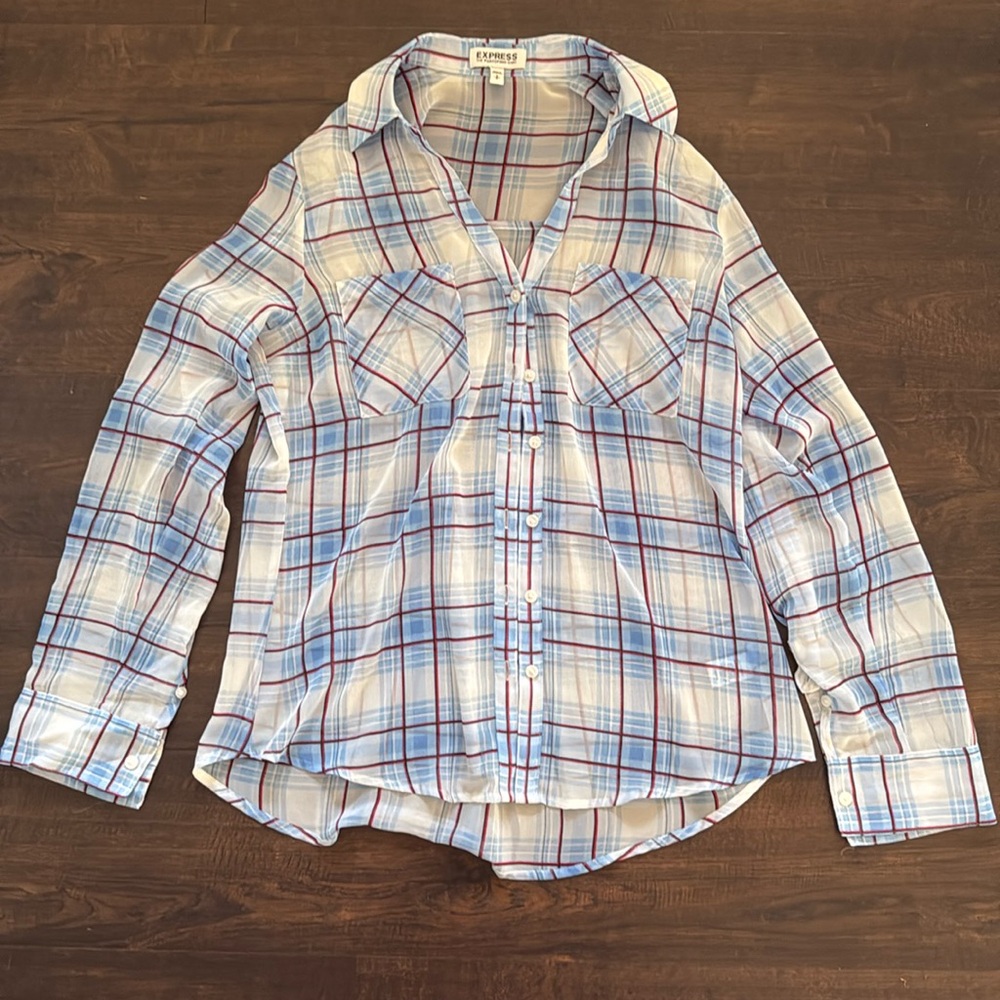 Express sheer plaid Long sleeve button down
Size small